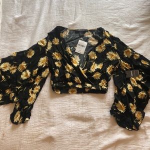 COPY - Black and yellow floral crop top with bell…